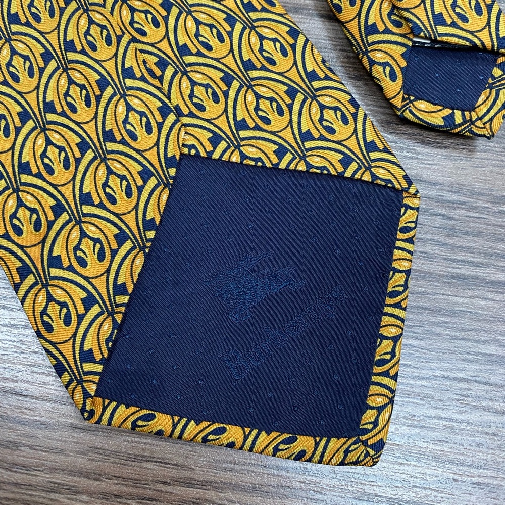 Burberry Gold & Navy Blue Pattern Tie - Picture 2 of 5